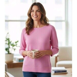 Investments 100% Fine Cashmere Sweater Lilac Pink Round Neck 3/4 Sleeve Womens L